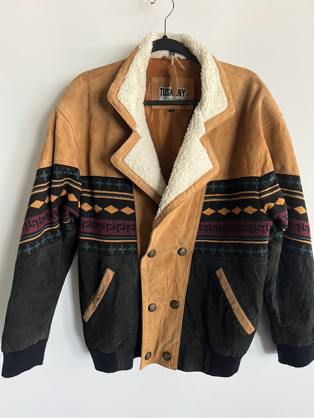 Vintage Tuscany Suede Sherpa-Lined Men's Jacket in Tan & Black